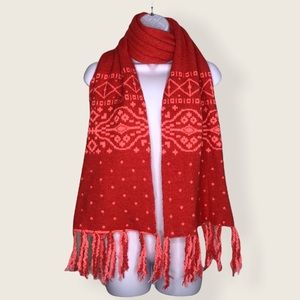 GAP Fairisle Reversible Knit Scarf Sweater Blanket Sassy Pink and Red Unisex OS